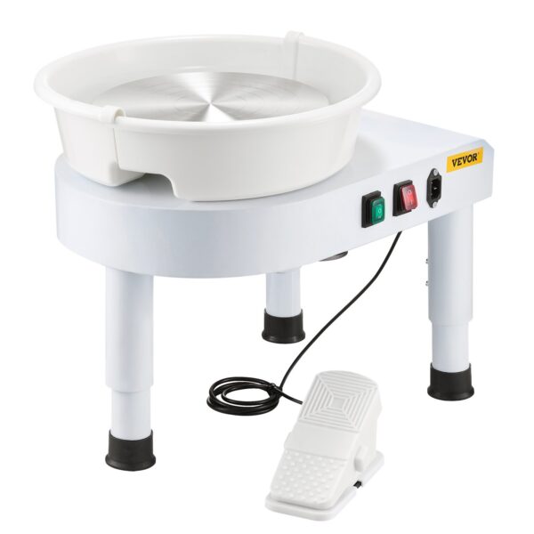 Pottery Wheel, 11 In Ceramic Wheel Forming Machine, 60-300 RPM Speed Adjustable Foot Pedal, Adjustable Lift Leg, Detachable Basin, Complete Tool Accessory Kit For Work Art Craft DIY, White
