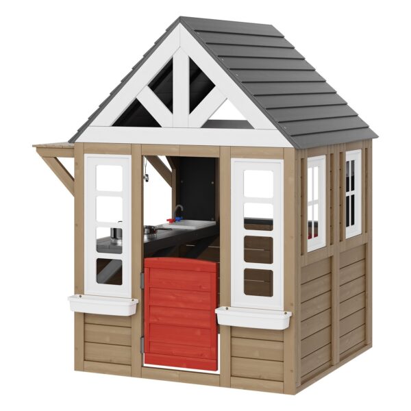 Outdoor Wooden Playhouse Kids Garden Games Cottage With Door Window Sink
