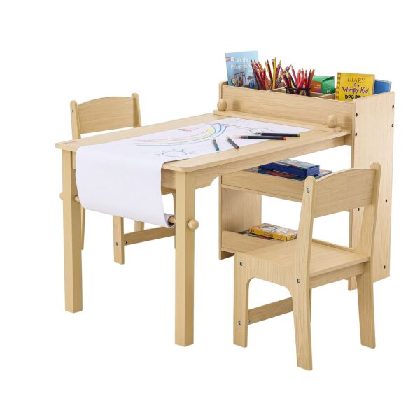 Kids Art Table And 2 Chairs, 2-in-1 Toddler Craft And Play Activity Table